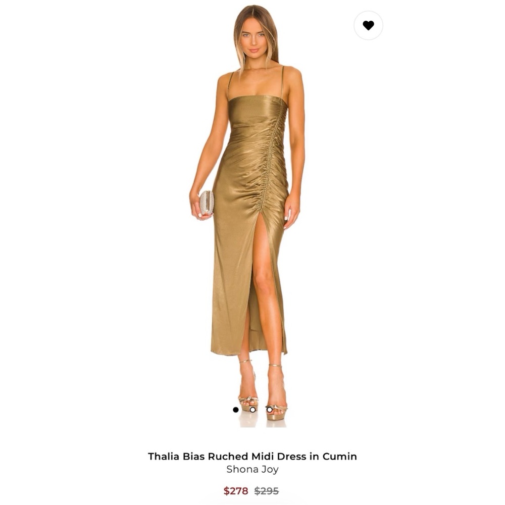 Shona Joy Thalia Bias Ruched Midi Dress in Gold-Cumin